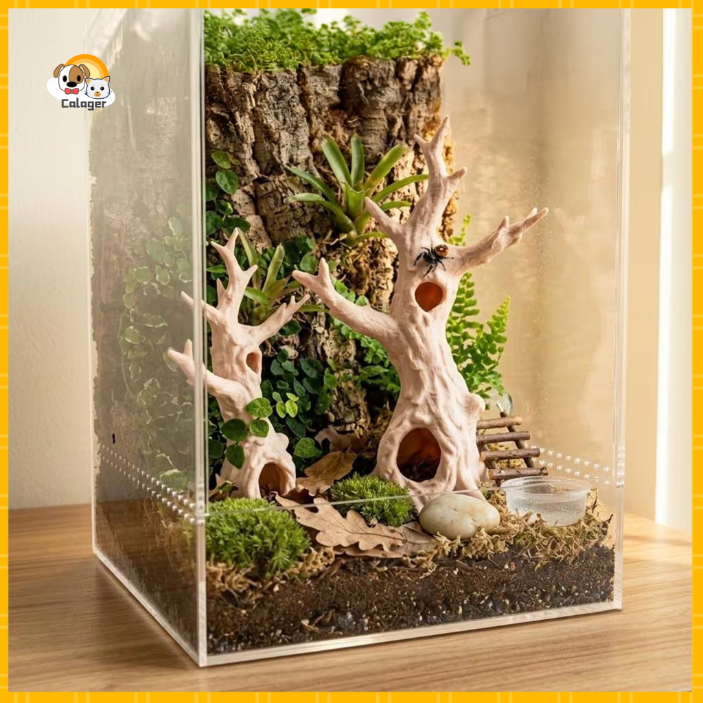 Terrarium Landscaping Ornament Hideout Cave 2pcs 3d Printed Realistic Jumping Spider Tree Hiding Hermit Crab Climbing De