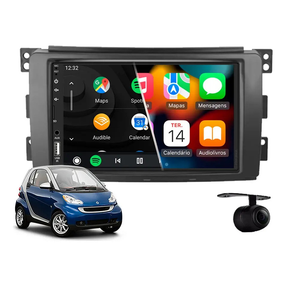 Central Multimídia Carplay Smart Fortwo 2008 À 2010