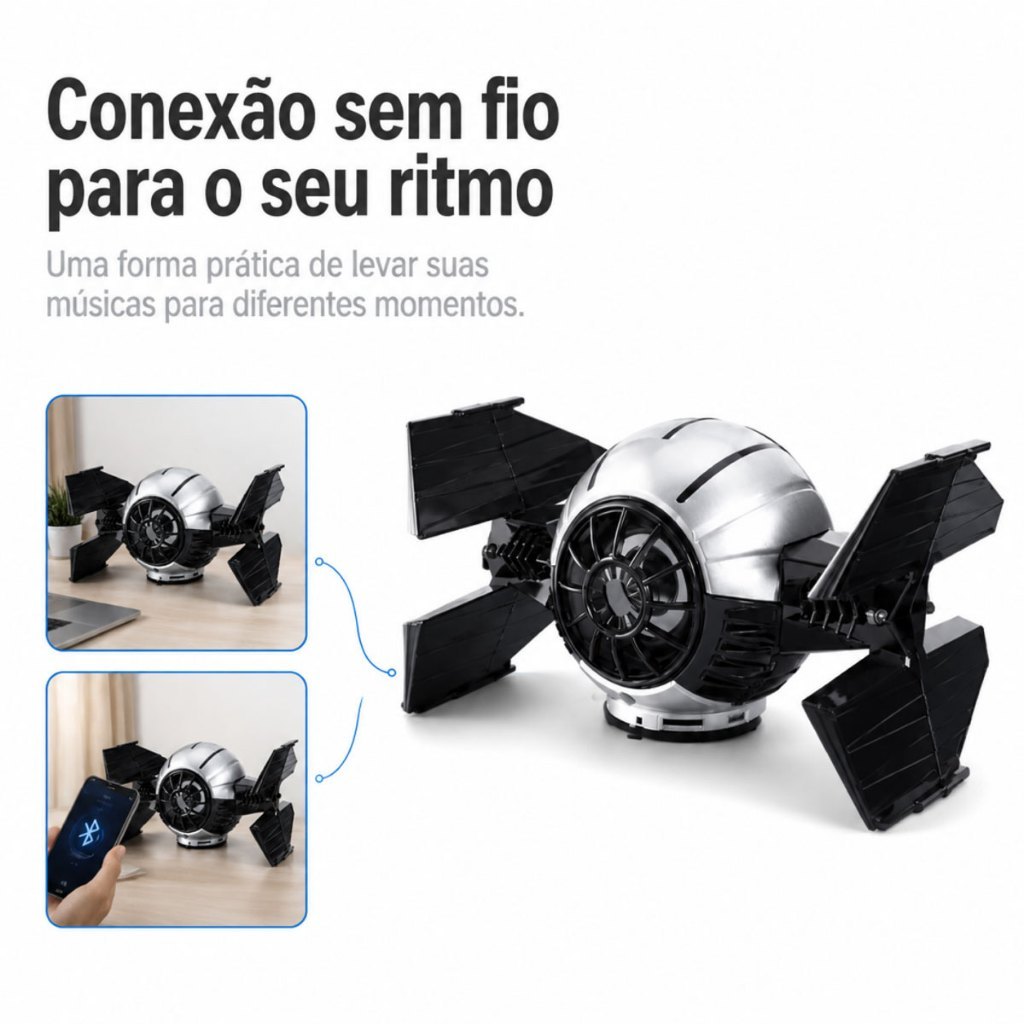Caixa de Som Bluetooth 5.0 Nave Espacial 1200mAh TWS Design Futurista