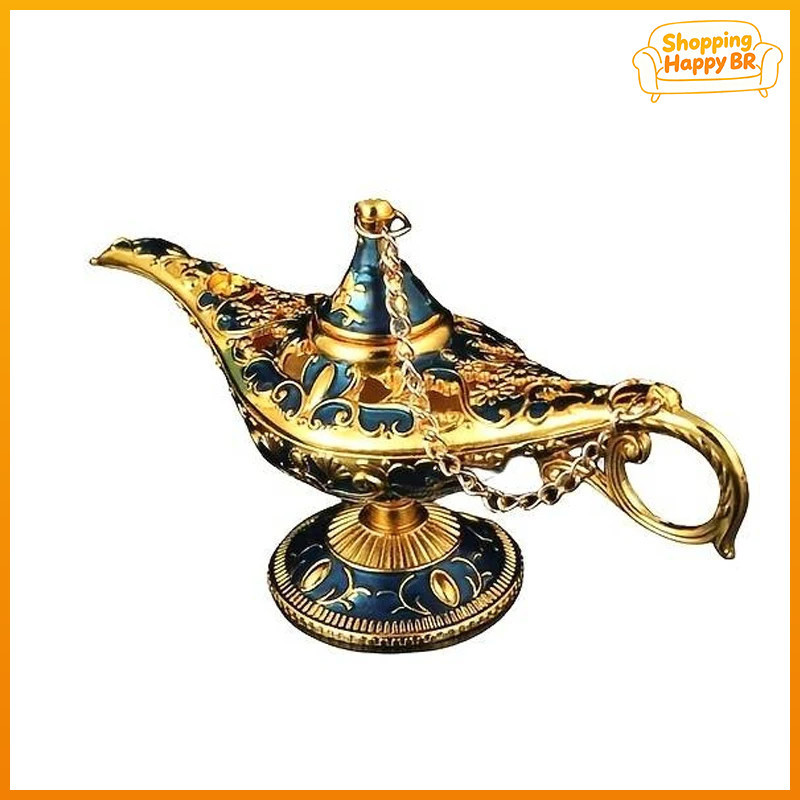 Vintage Metal Aladdin Magia Genie Lâmpada Ornamento Requintado Alívio Retro Europeu Decoração Artesanato Mesa Desktop Ca