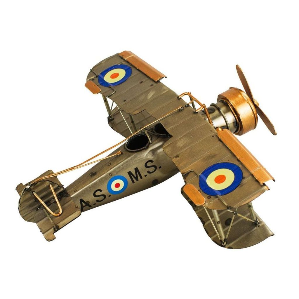 Avião Biplano Militar 11x22x25cm Estilo Retrô - Vintage