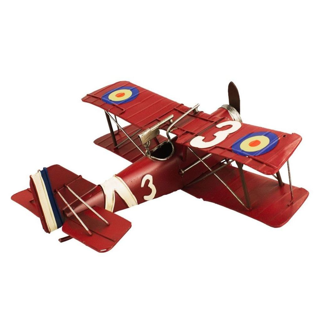 Avião Biplano Vermelho 10x24x28cm Estilo Retrô - Vintage