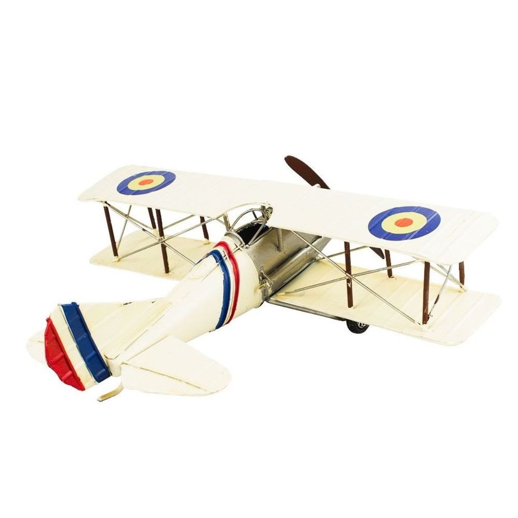 Avião Biplano Creme 12x31x36cm Estilo Retrô - Vintage