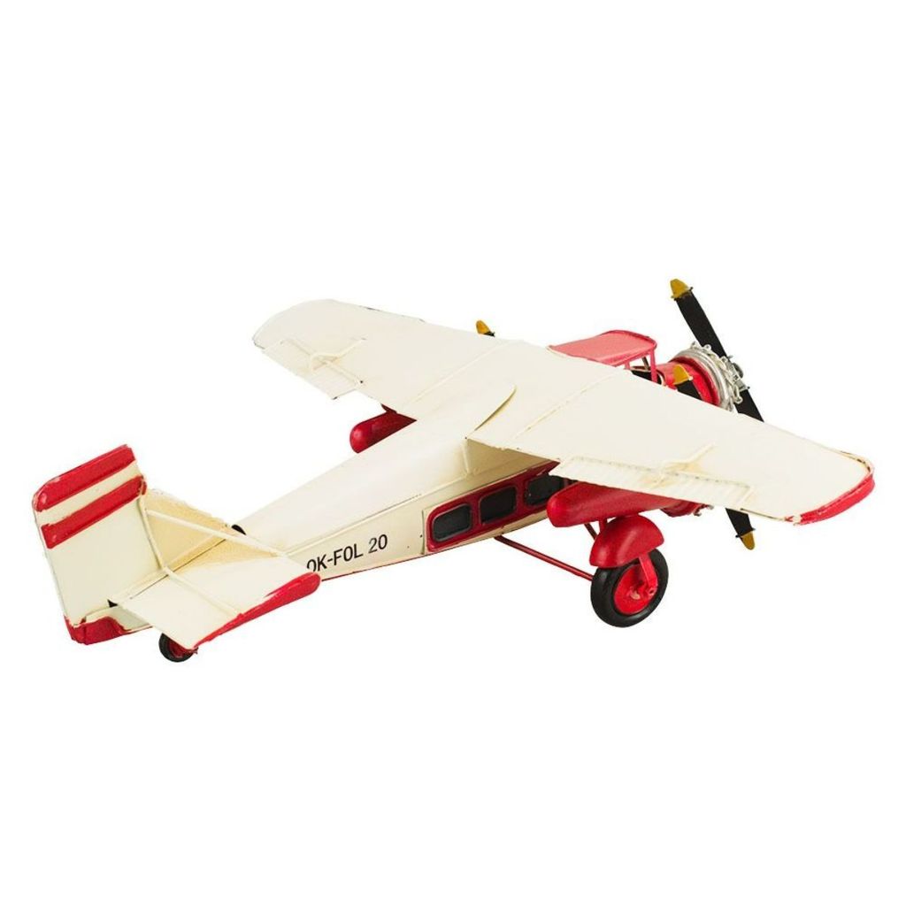 Avião Biplano Branco 9x31x33cm Estilo Retrô - Vintage