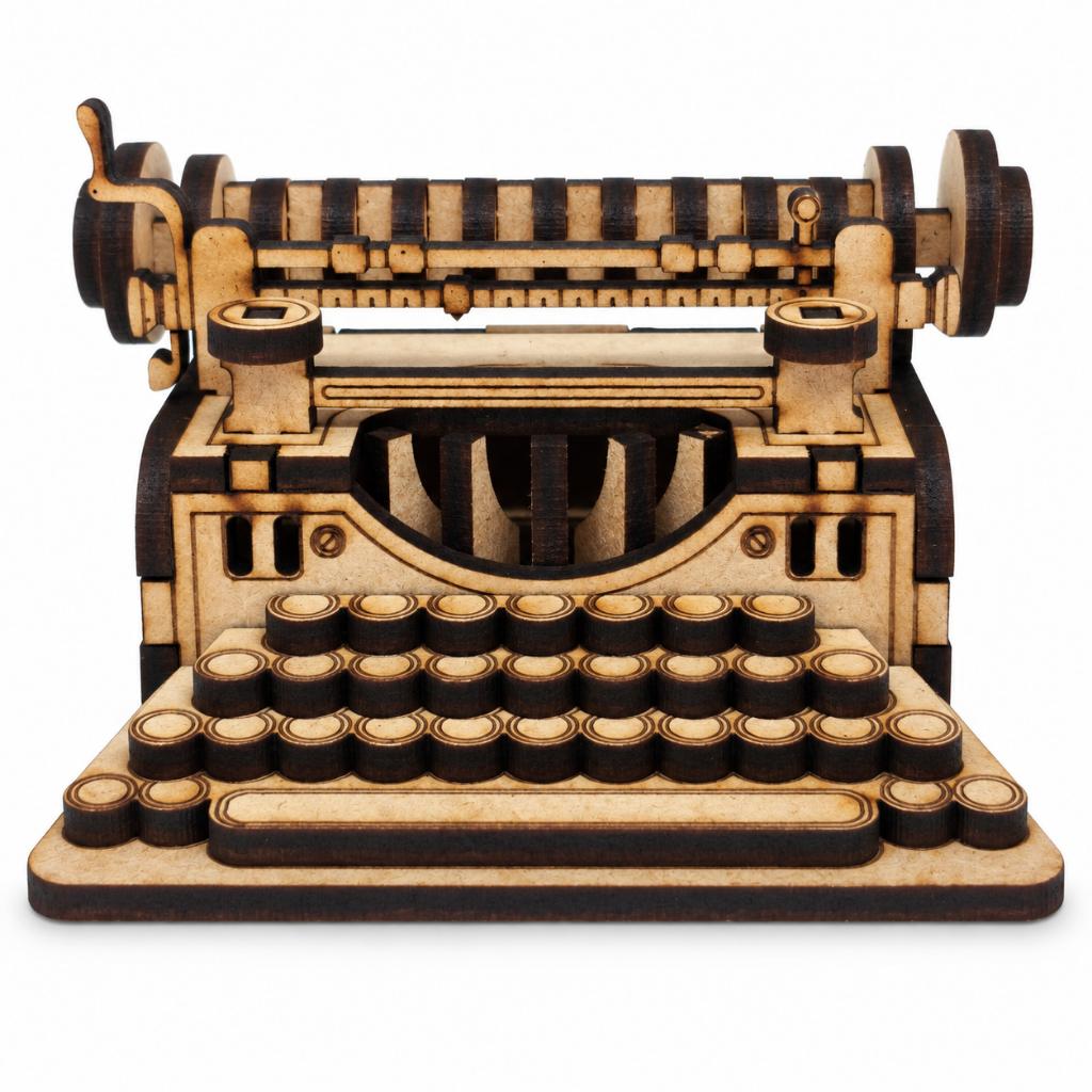 Mini Máquina de Escrever Retrô em MDF Cru | Miniatura Decorativa Vintage | Pronta Entrega
