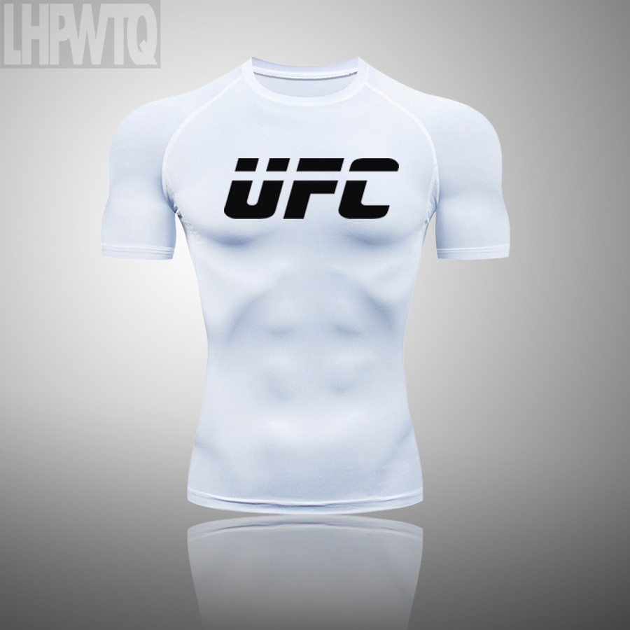 Homens UFC Gym Running Workout Musculação Camisetas Manga Curta Fitness Suor