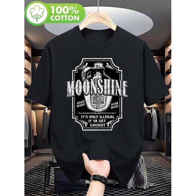 Camiseta Estampa Moonshine Whiskey Gola Crew Casual Confortável Estilosa Moderna Fim de Semana