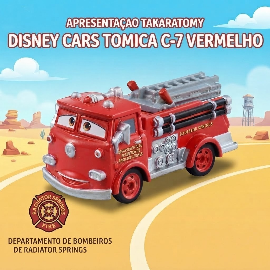 🚒 Carrinho de Metal TAKARA TOMY Disney Pixar Cars Tomica C-07 Red (Carro de Bombeiros) ✨