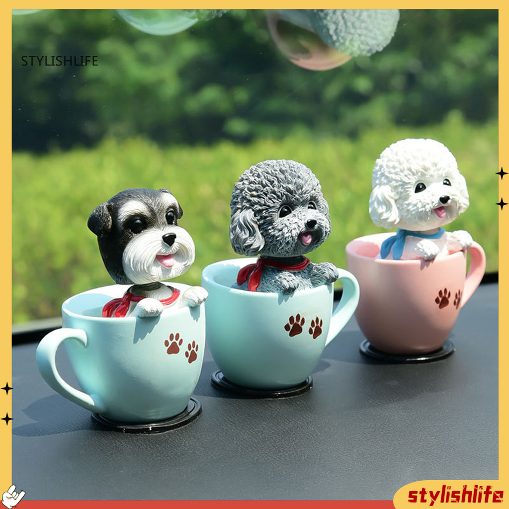 stylishlife1 Cup Shaking Head Dog Car Air Freshener Ornament , Resin Teddy Schnauzer Dashboard decor , Acessório Interio