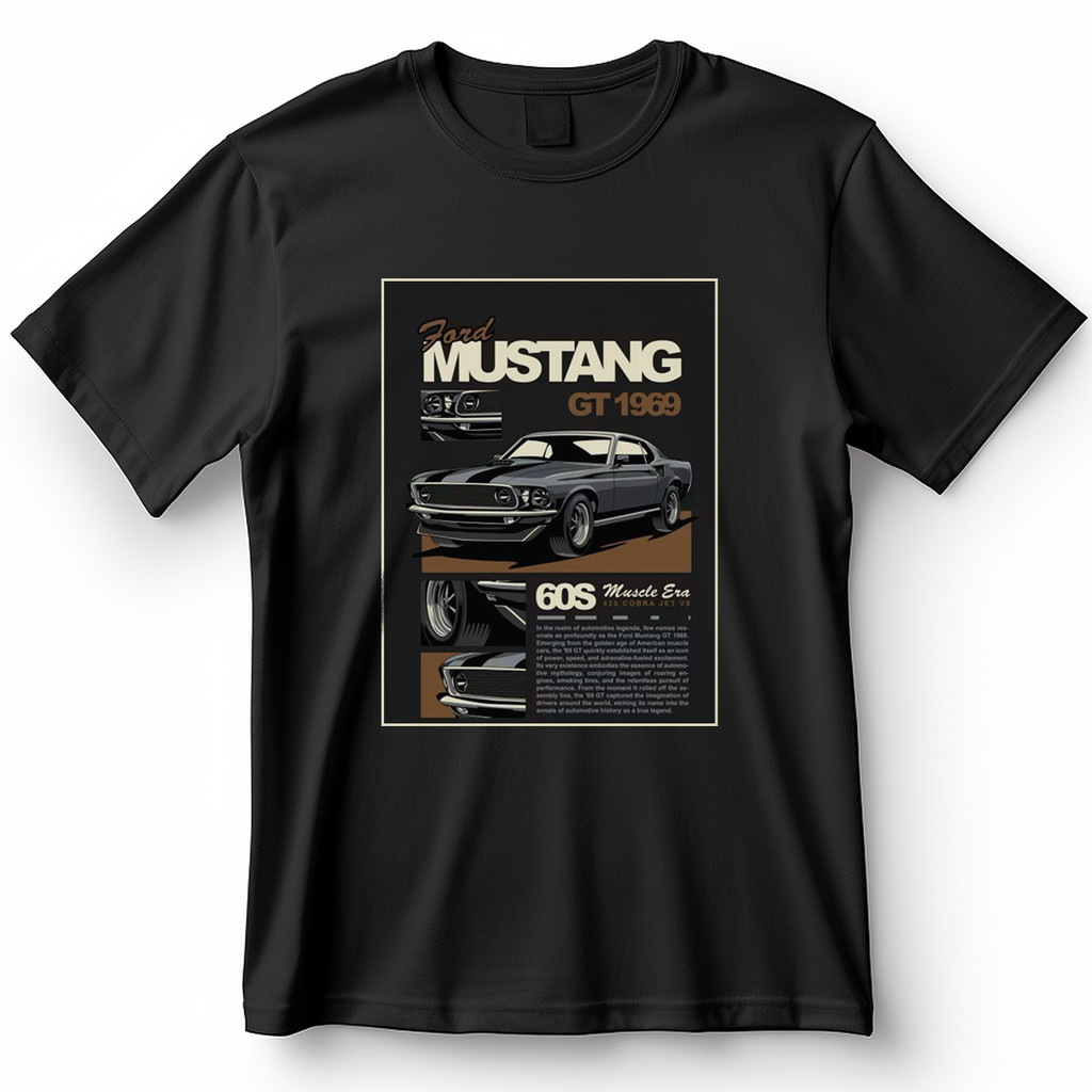 Camiseta Ford Mustang GT 1969 Muscle Car Clássico Americano Blusa Camisa 100% Algodão