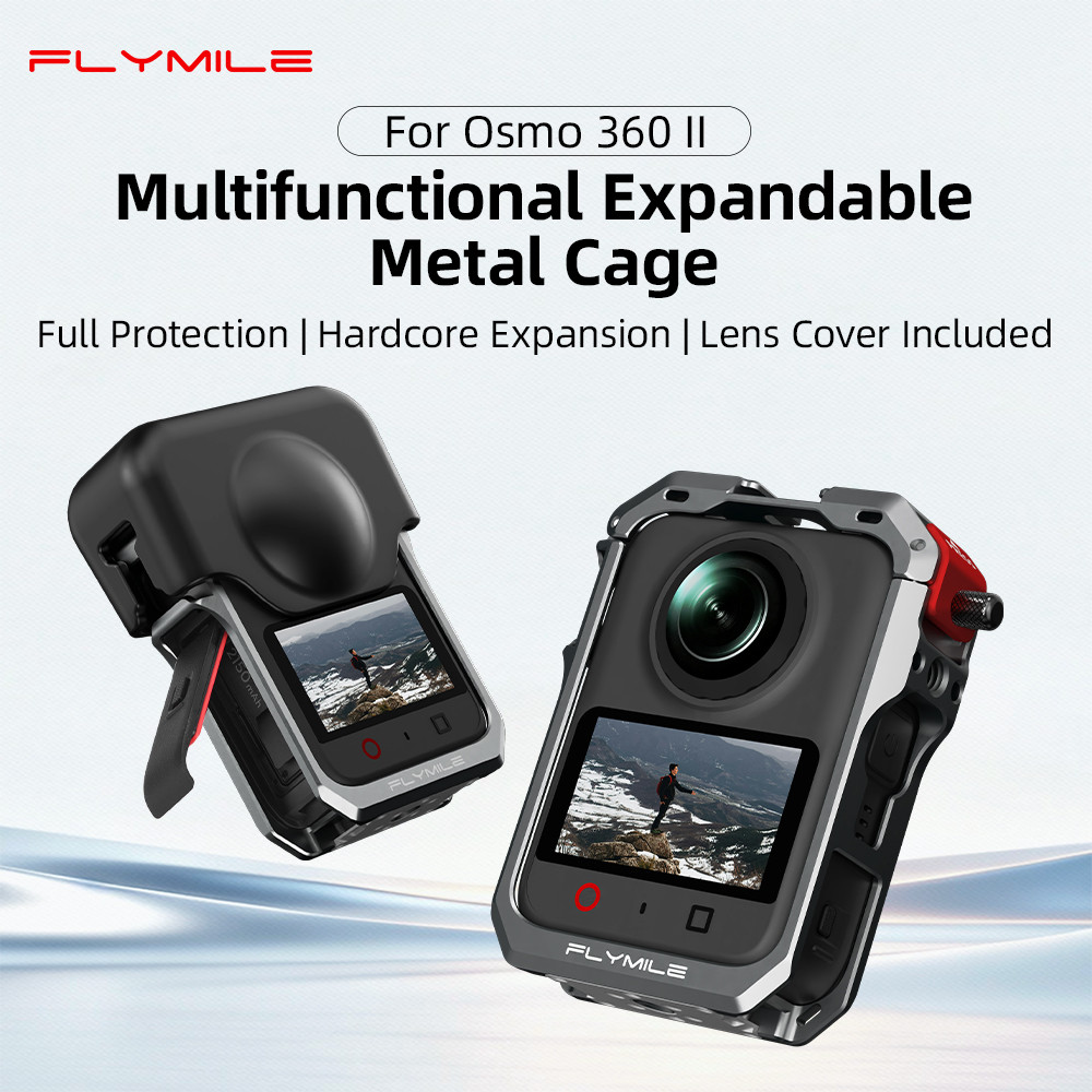 Flymile Gaiola de Metal para DJI Osmo 360 II, Adaptador de Montagem Cold Shoe para Câmera, Estrutura de Expansão com Tam