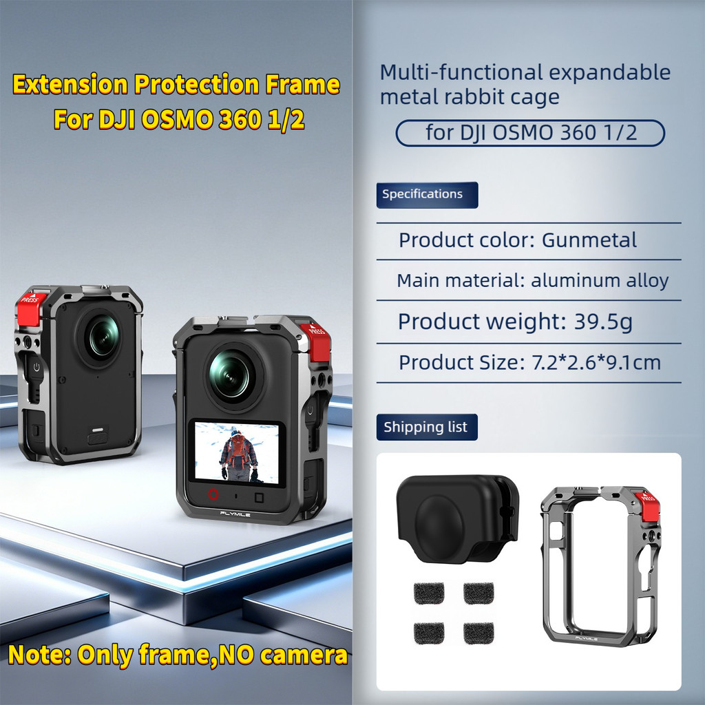 Gaiola de metal para DJI OSMO 360 II e Osmo 360, estrutura de proteção contra quedas, suporte de expansão e capa com pro