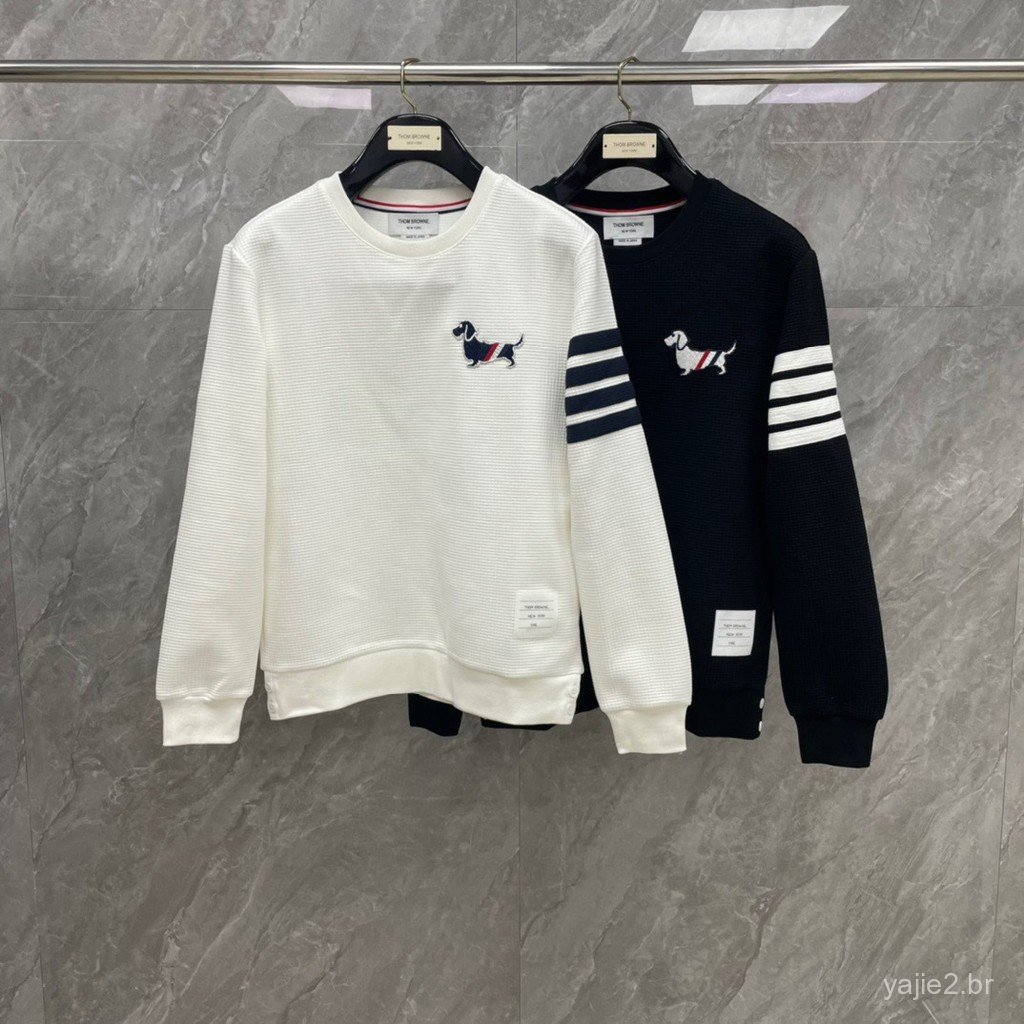 YSZE New autumn and winter puppy embroidery series classic four-stripe crew neck sweatshirt, fashionable and casual