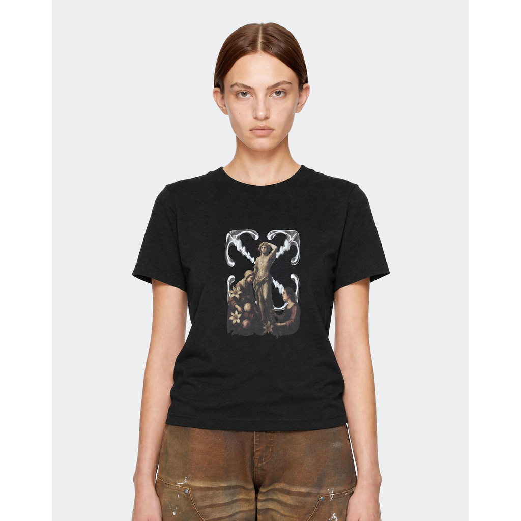 American Classic OFFWHITE Oil Portrait Arrow Camiseta De Manga Curta Estampada De Alta Qualidade High Street Crew Neck C