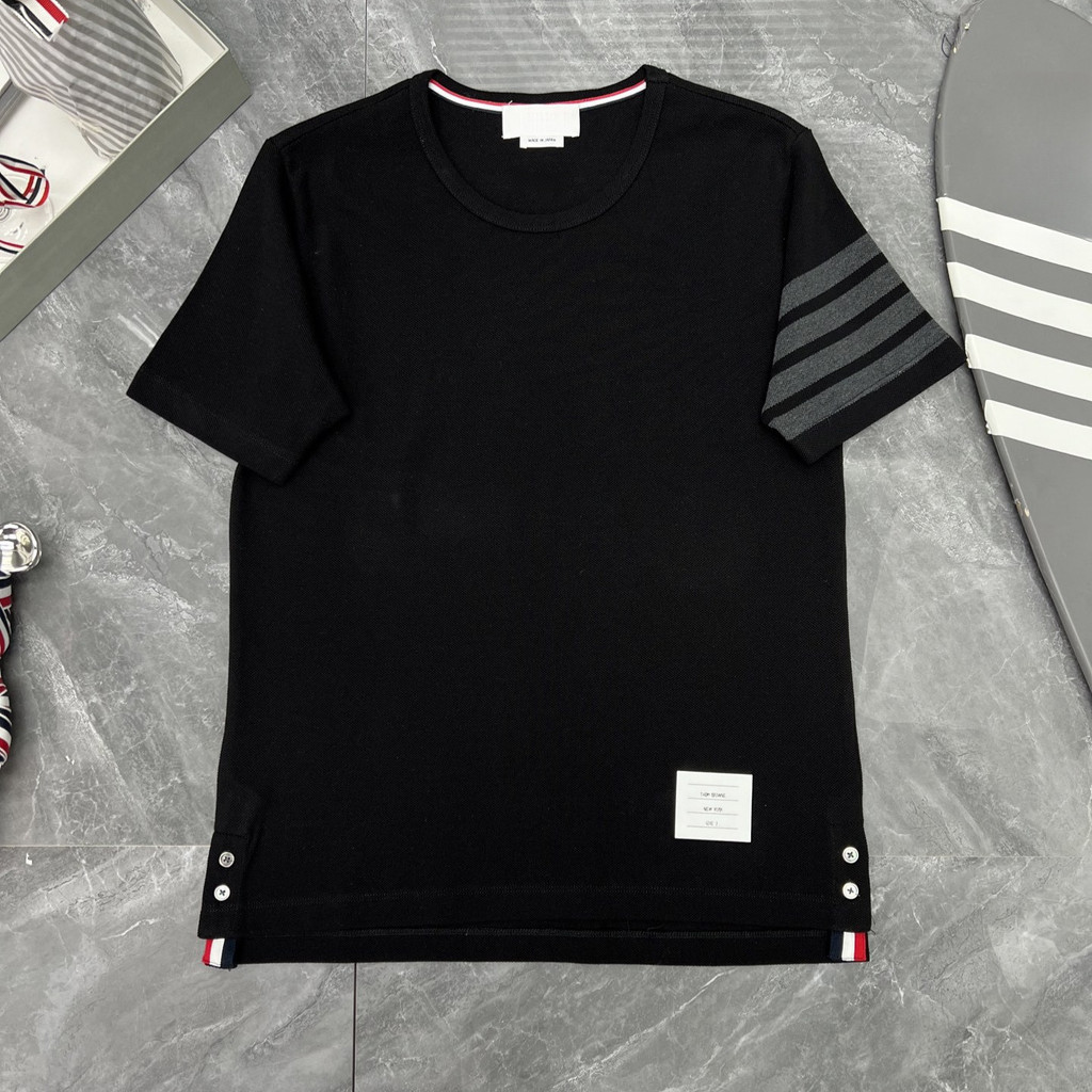 BMCW Classic new short-sleeve four-bar casual unisex pique cotton crew neck t-shirt