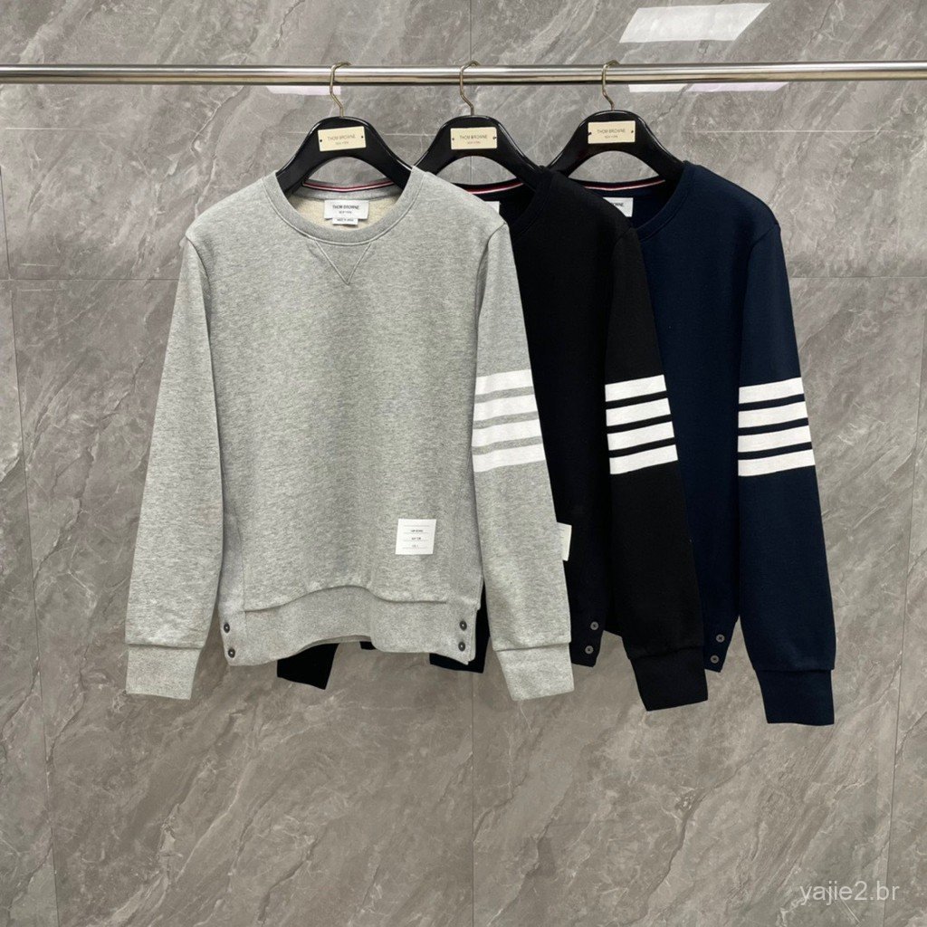M2FE New autumn classic four-stripe Christmas hat with puppy embroidery, unisex crew neck sweatshirt