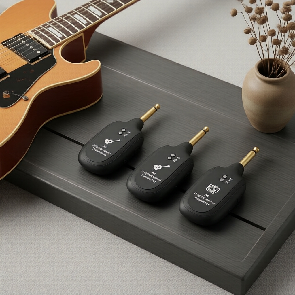 A8 Kit de Guitarra Wireless 2TX 1RX Áudio de Palco, Desempenho Duplo de Instrumento, Transmissor de Sinal