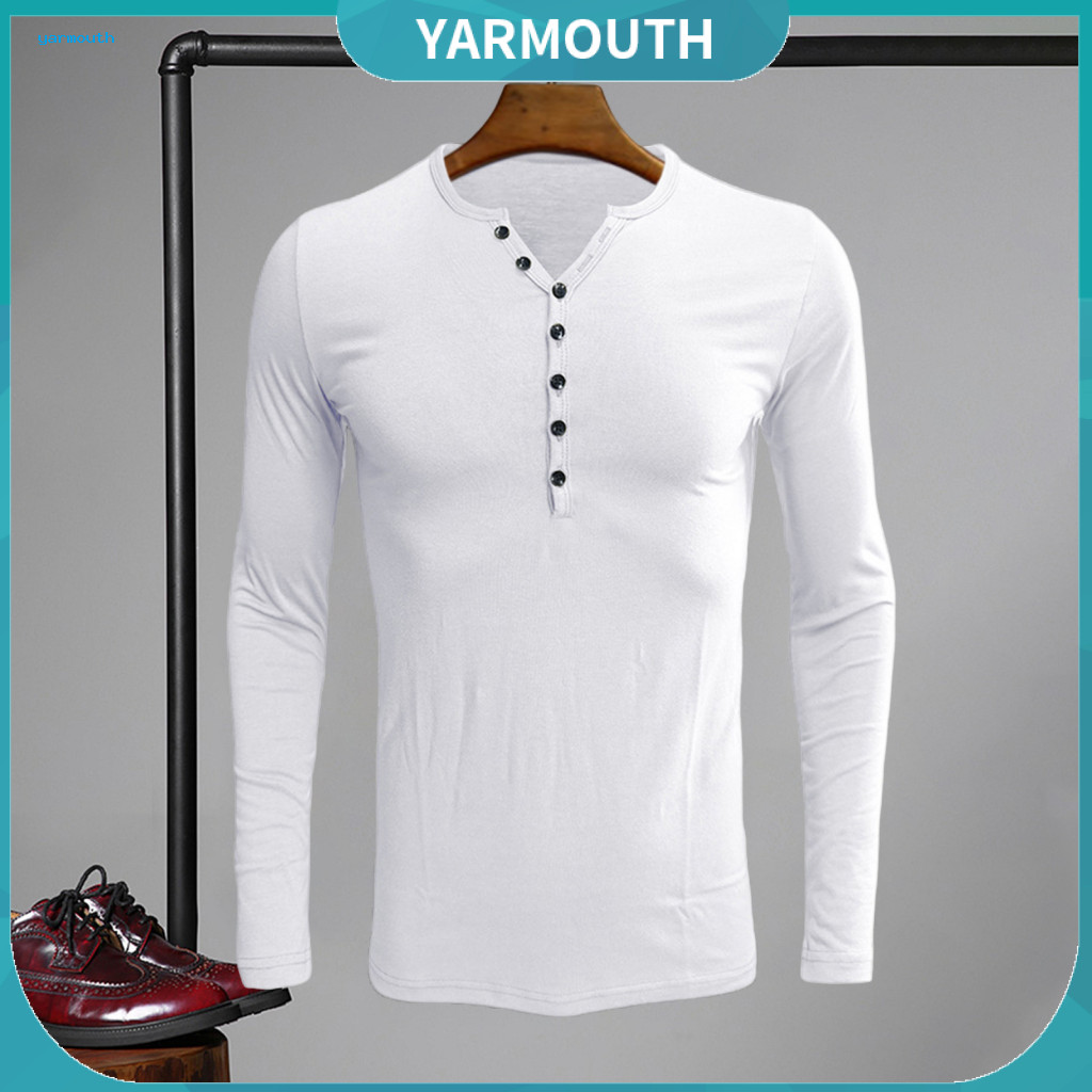 Minimalist Men Long Sleeve Top Solid Color V-neck T-shirt Men's Slim Fit Casual Sports Muscle for Spring Autumn Daily fo