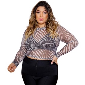 Cropped Tule Transparente Moda Elegante Animal Print Ct5