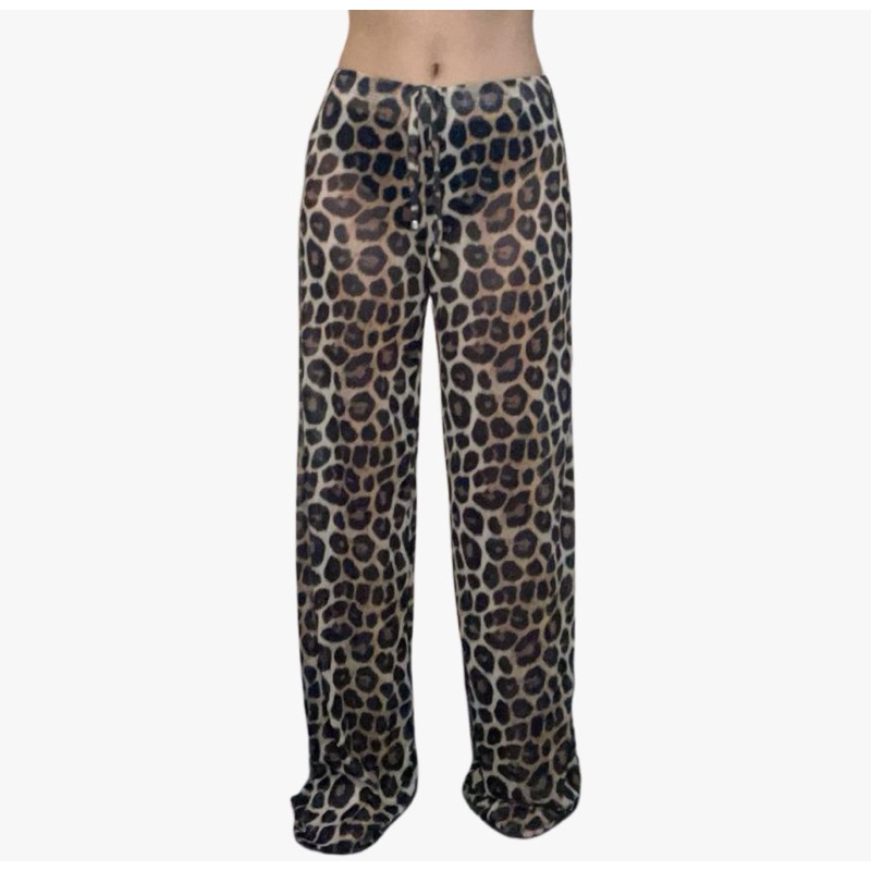 Calça Animal Print Onça Saída de Praia Verão Moda Tropical Tecido Tule de Malha Tendências