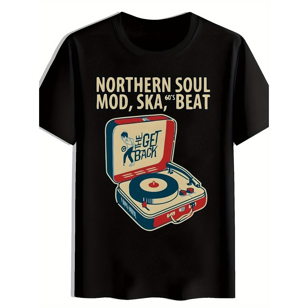 Camiseta Oversized 100% Algodão Vintage Record Player Print Red Beige Shell Casual Sporty Confortável Moderna Estilosa V