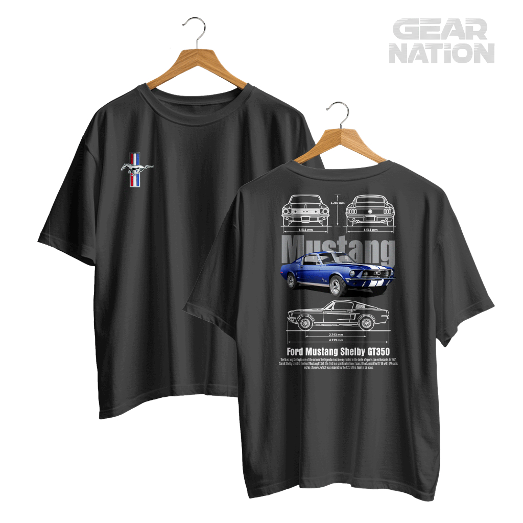 Camiseta Mustang Shelby Azul Muscle Car Streetwear Unissex 100% Algodão Performance Oversized