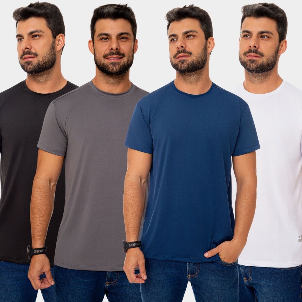 Kit 4 Camisa Camiseta Blusa Dry Fit Masculina Manga Curta Academia Treino Esporte Esportiva Corrida Proteção Uv