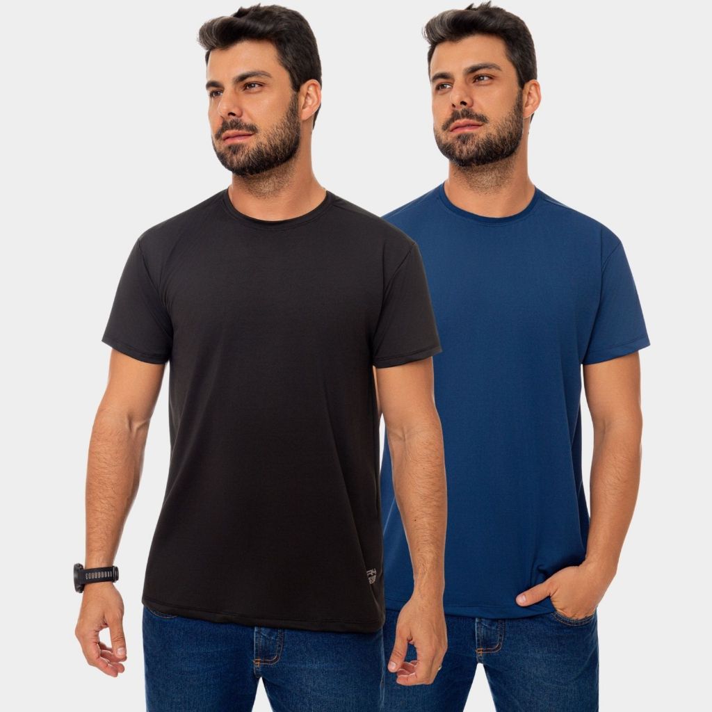 Combo 2 Camisas Camisetas Manga Curta Masculina Proteção Solar UV Casual Verão Academia