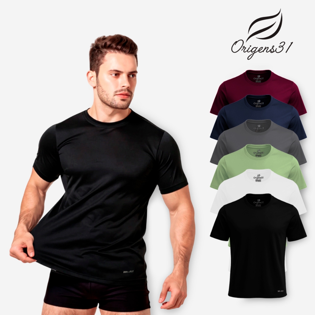 Camisetas Dry Fit Masculina Poliéster Premium Lisa Casual Manga Curta Esportes Corrida Proteção UV