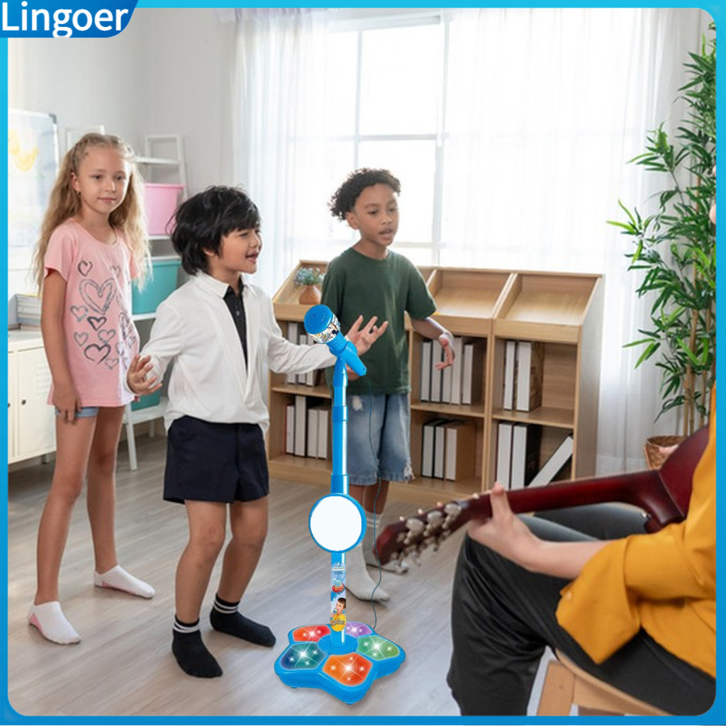 Kids Karaoke Microphone Toy with Stand Battery-powered Singing Mic for Toddlers Boys Girls Led Light Music Player Fun Mu