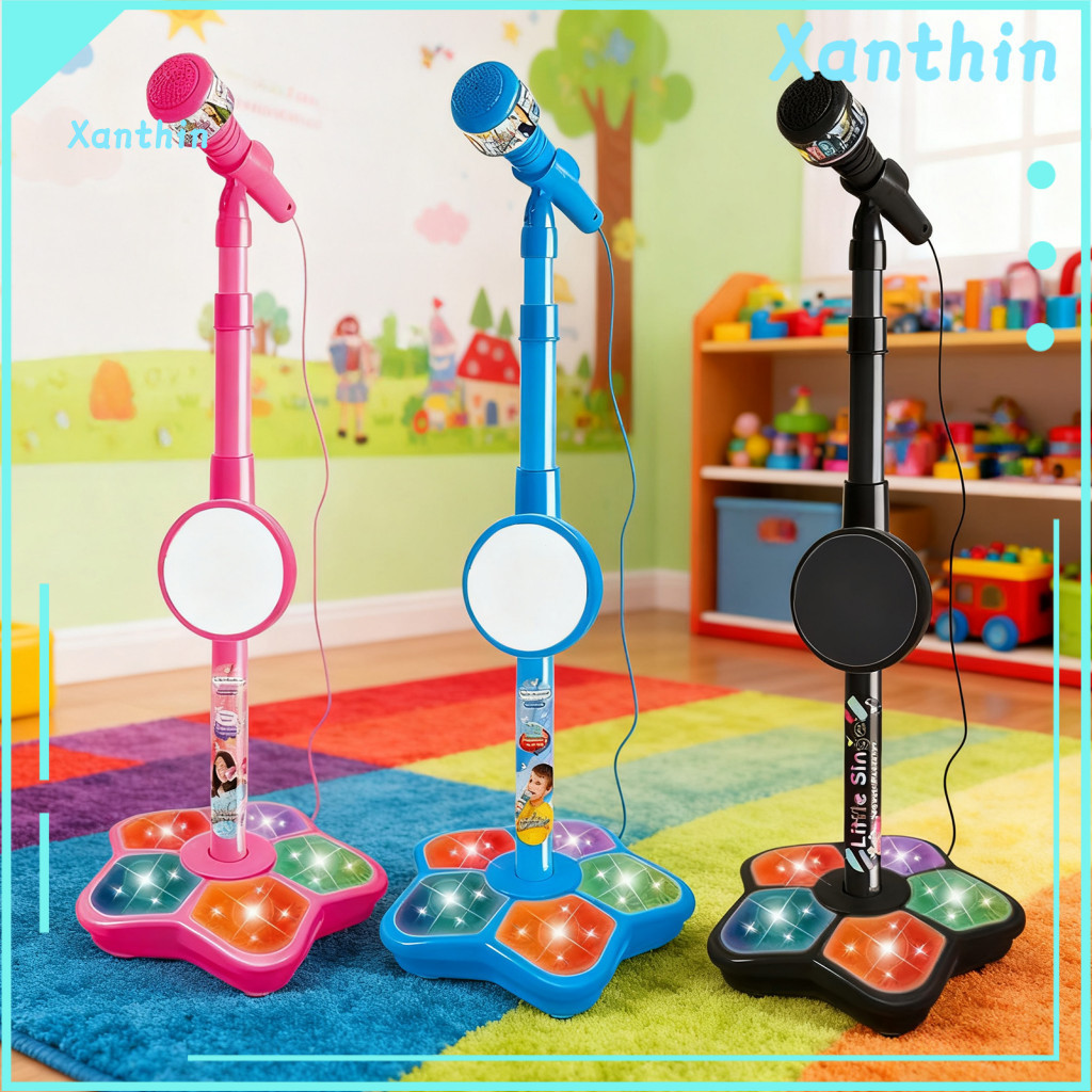 Karaoke Machine with Led Light Microphone Musical Toy Kids Stand Battery Powered Singing Mic for Toddlers Boys Girls for