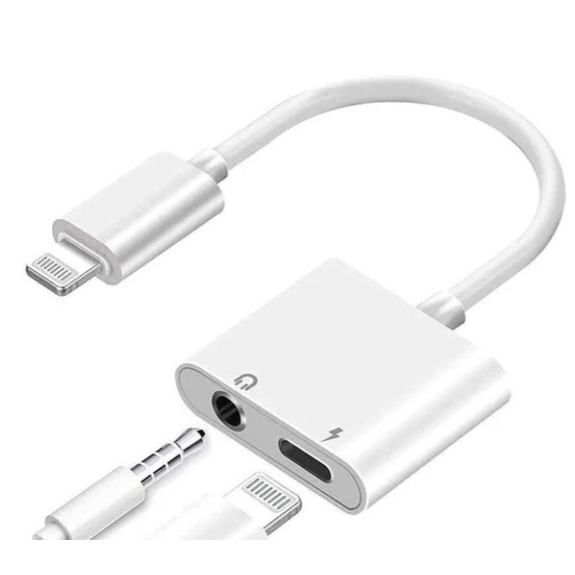 Adaptador Iphone Dual P2 + Lightning Carrega Com Fone 3.5mm