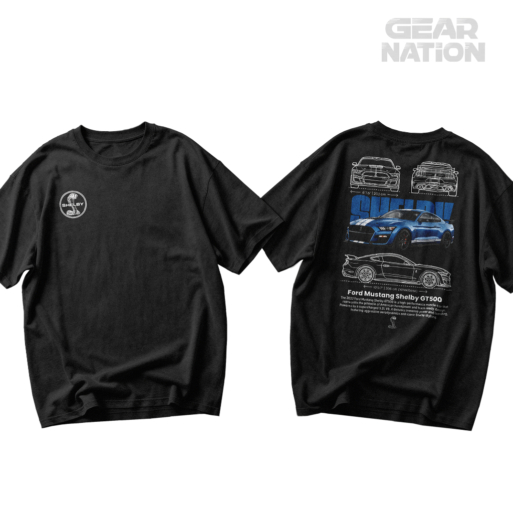 Camiseta Ford Mustang GT-500 Oversized 100% Algodão Gearhead Edição Limitada