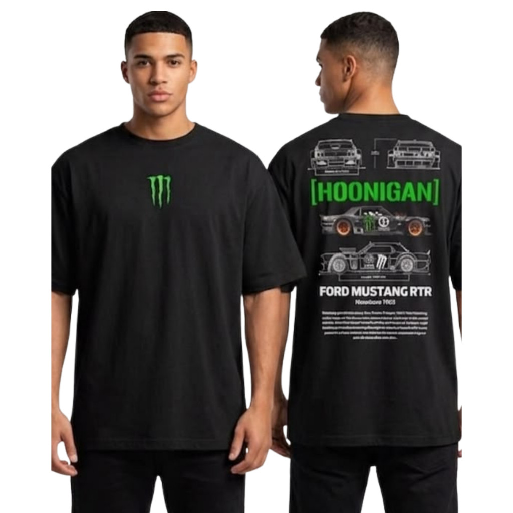 Camisa Blusa Monster x Hoonigan Ford Mustang RTR –  Algodão | Preto, Branco e Off White Envio Rápido