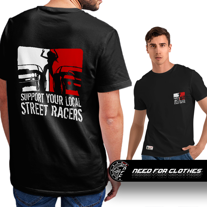 Camiseta Street Racers Noturnos, Silhueta Feminina, Nissan Skyline GT-R e Ford Mustang, Cultura Street Racing