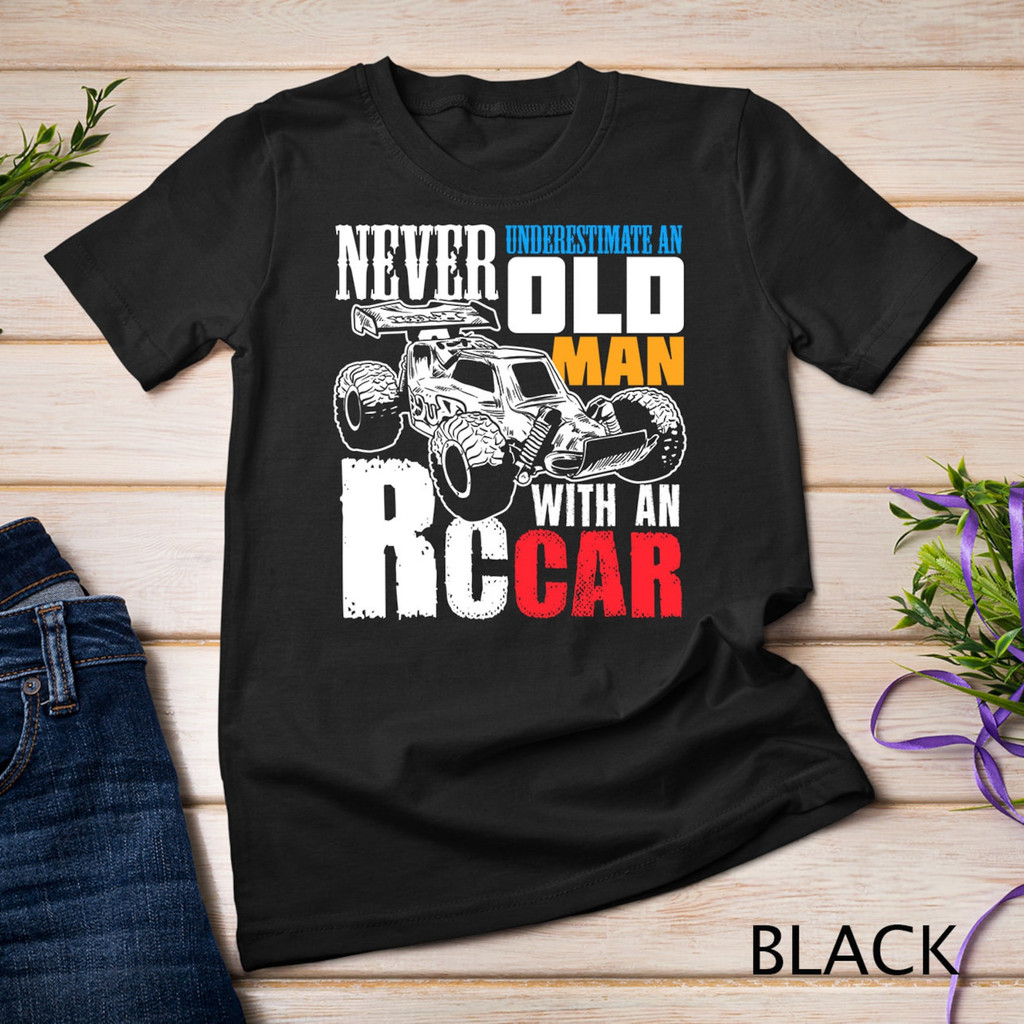 Rua Vestuário Camisa de Homem Preta de Algodão, Com Design de Carro RC e Texto 
