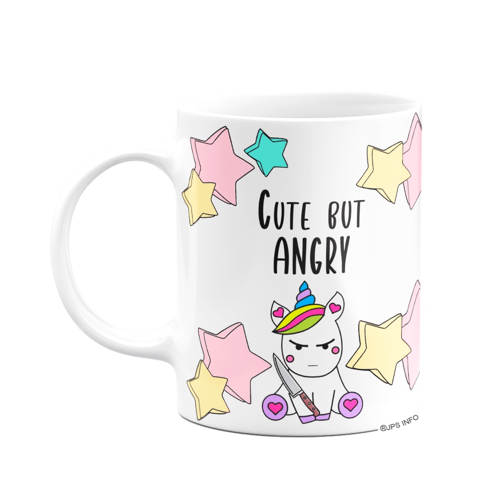 Caneca Divertida  - Cute but Angry Unicorn