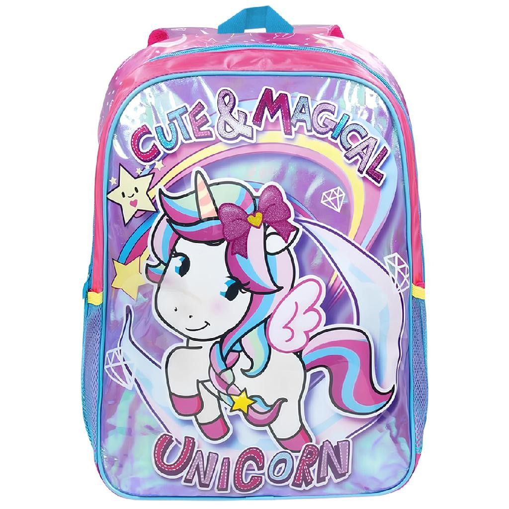Mochila Escolar Unicórnio De Costas Infantil Meninas Clio Passeio Rosa Volta às Aulas Cute & Magical Unicorn