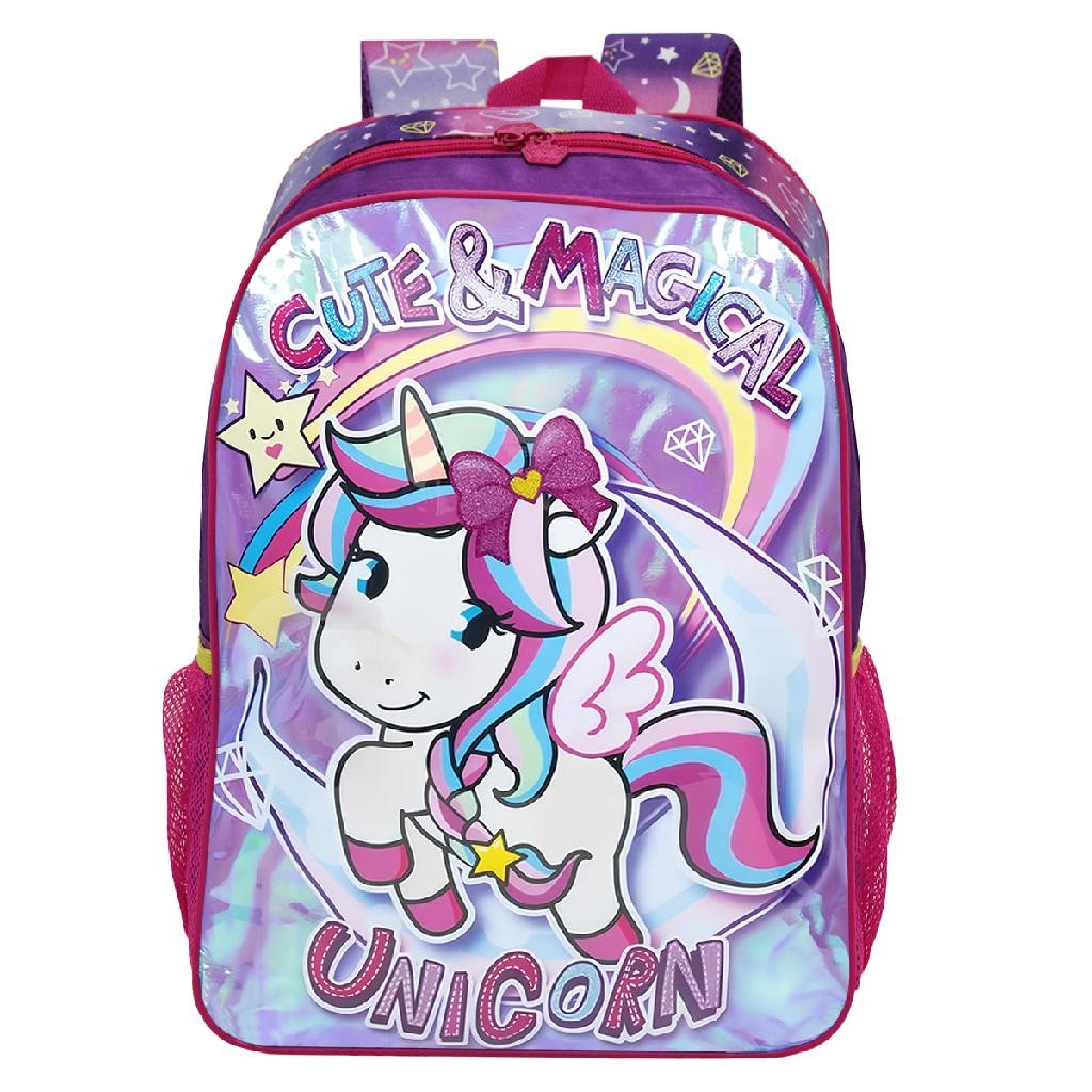 Mochila De Costas Unicórnio Escolar Crianças Clio Passeio Roxa Volta às Aulas Meninas Cute & Magical Unicorn