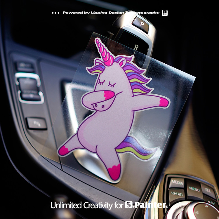 S.PAINTER Cartoon Cute Unicorn swag Gesture Block Scratches Adesivo corporal reflexivo à prova d'água