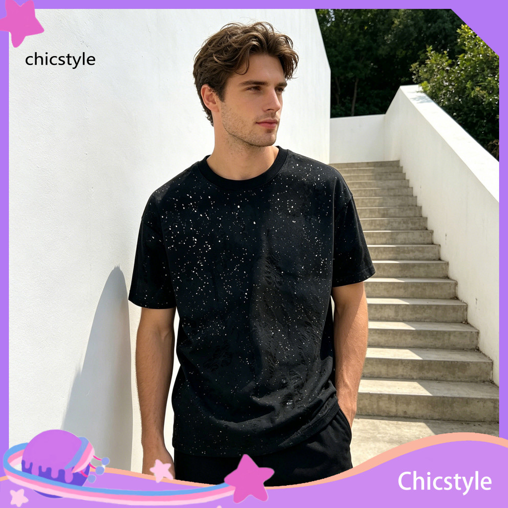 Men Tops T-shirt Men's Stylish Shabby Loose Fit Casual Summer Tee Sparkling Party Holiday Streetwear Top for