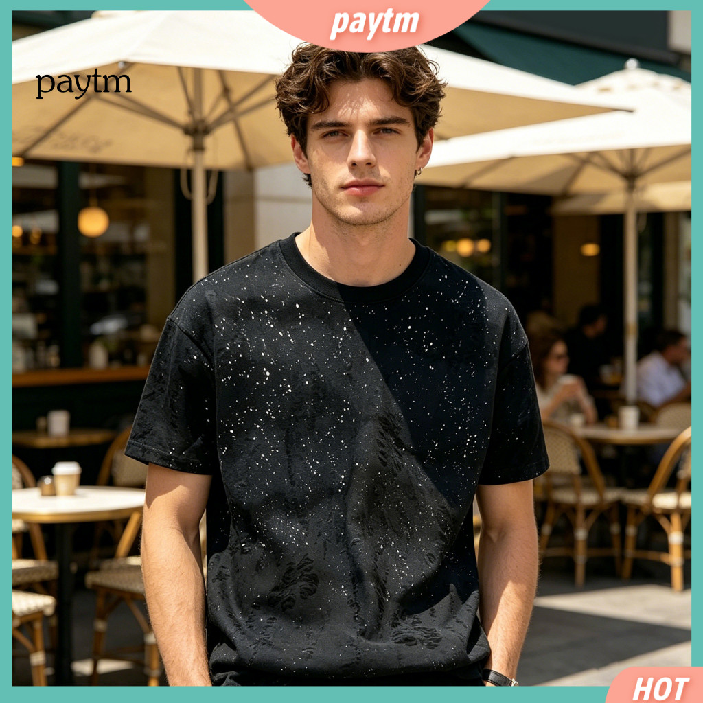Polyester Men Shirt Casual T-shirt Men's Stylish Shabby Loose Fit Sparkling Summer Tee for Party Holiday Streetwear –