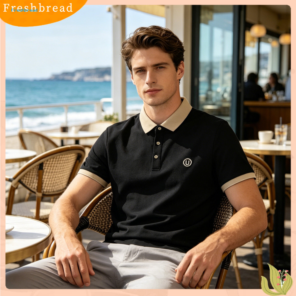 Men Color Block Shirt Simple Men's Button Golf Short Sleeve Turndown Collar Casual Summer for Holiday Office Date – fo