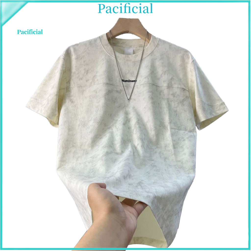 Versatile Men Top Polyester Shirt Men's Stylish Breathable Tie-dye T-shirt Loose Fit Summer Tee Casual Beach Holiday Spo