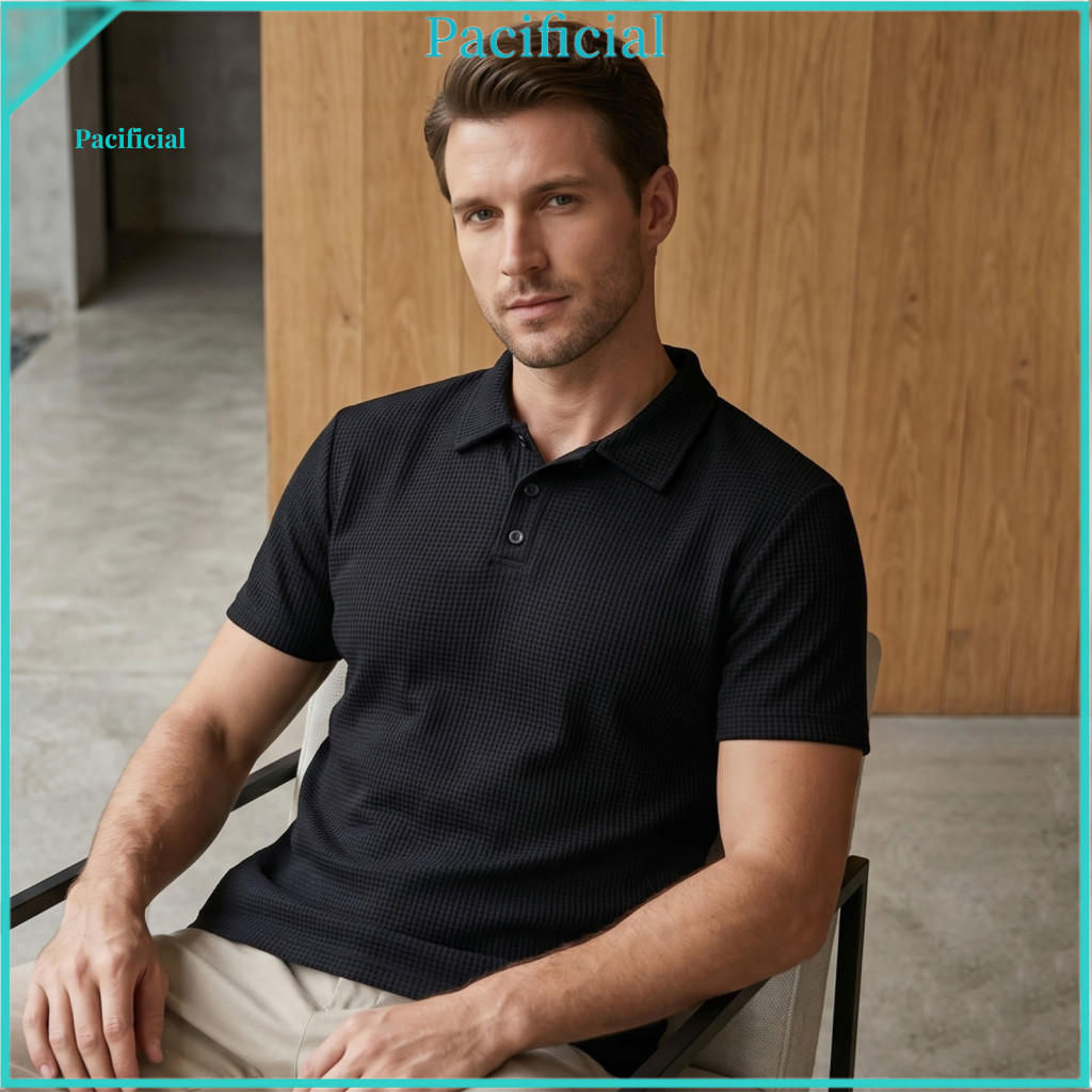 Short Sleeve Golf Shirt Office Casual Men's Summer Waffle Button-down Turn-down Collar Textured for Party Dating Holiday