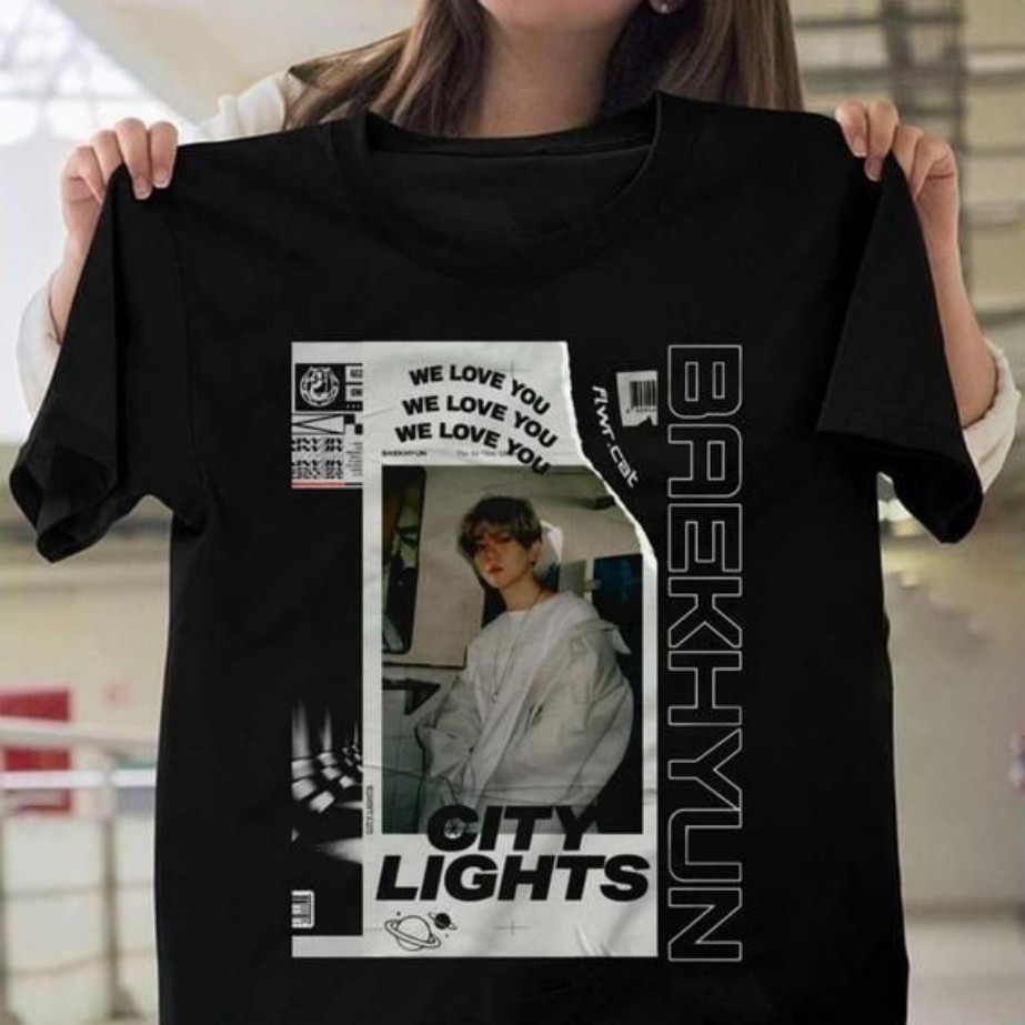Max Okavango camiseta preta unissex oversized streetwear com print do Baekhyun estilo urbano T-shirt