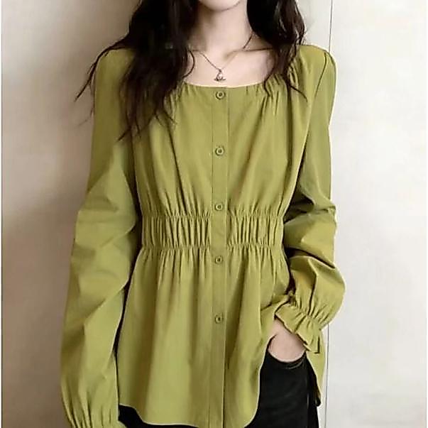 2026 primavera Plus Size camisa de cintura estreita irmã gorda francês High-End simples mais magro olhar temperamento ca