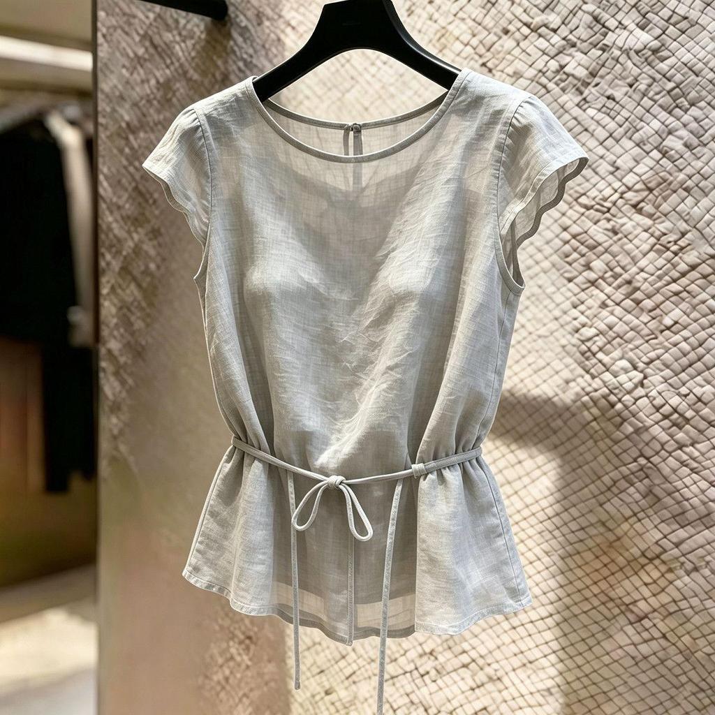 [Novidades] 2026 Início do Outono Novo Estilo Suave All-Match Doce Top High-End Gola Redonda Lace-Up Slim-Fit Camisa Peq