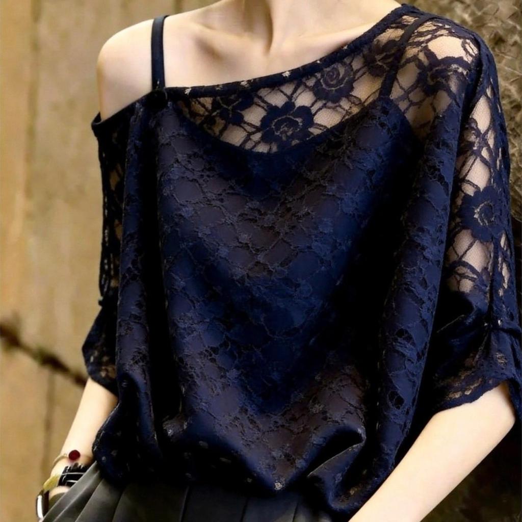 [Nova chegada] 2026 verão novo produto moda feminina renda topo requintado sem alças temperamento High-End azul marinho