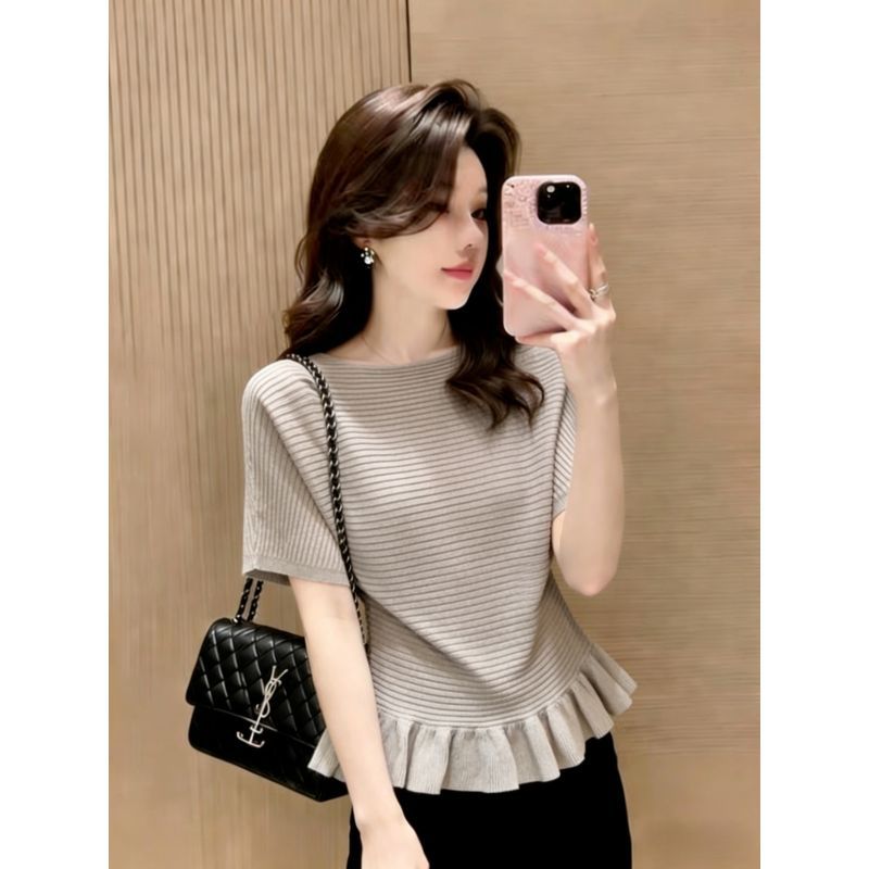 [Venda com desconto por tempo limitado] Suéter de saia de renda de um ombro High-End Sense, novo estilo de verão Slim-fi